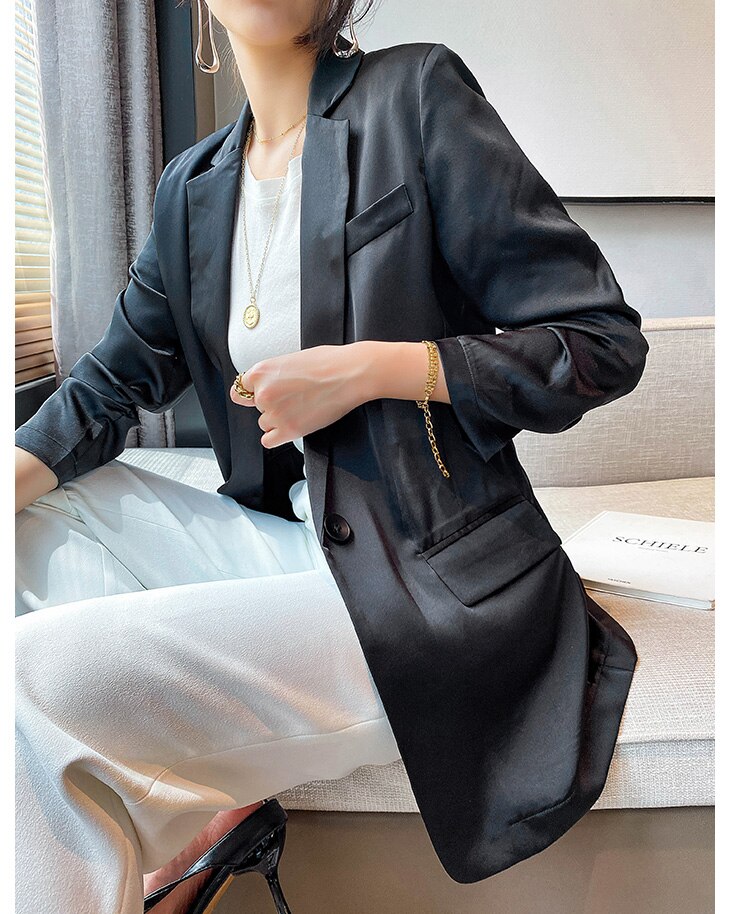 blazer da donna in raso nero signora ufficio opera femmina decente 2020 estate femme magro completo da uomo giacche