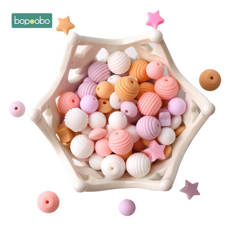 Bopoobo-accessoire de dentition en Silicone | Perles pour bébé, sans BPA, jouet mordre, bonne , bricolage, fabrication de collier, 100 pièces