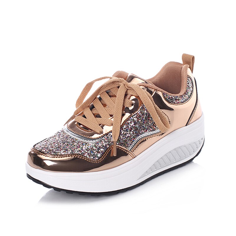 Bling Gold Women Big Size 42 Toning Shoes Slimming Platform Swing Sneakers Women Health Wedge Shoes Body Fitness Shoes Girls