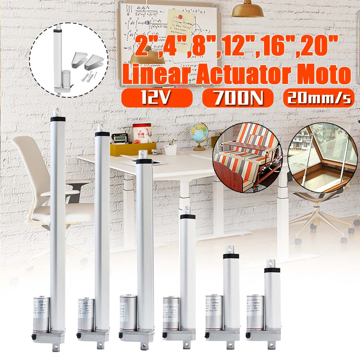 12V Electric Motor DC Linear Actuator 50 100 200 300 400 500mm 200N Window Opener 20mm/s For lectric Self Unicycle Scooter