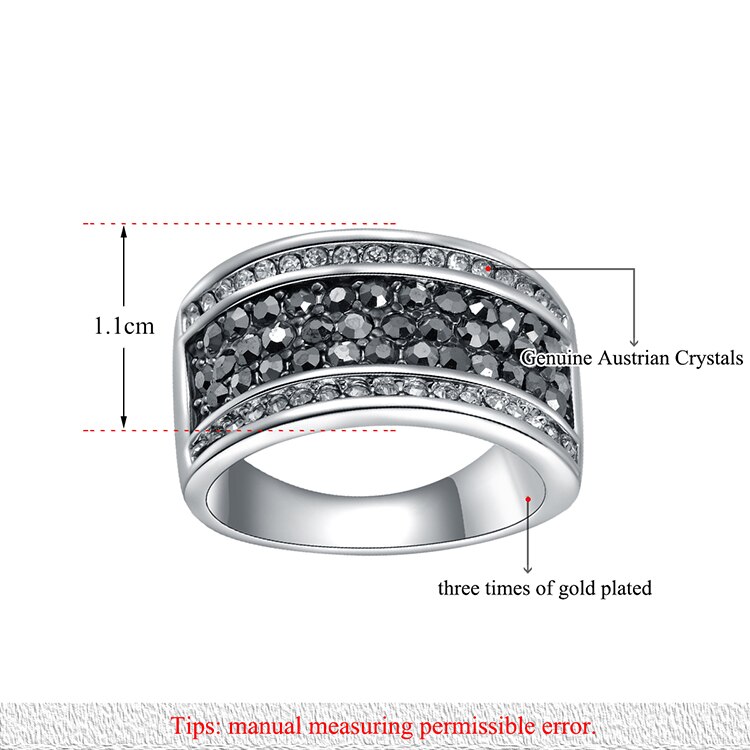 AENINE Mode Strass Ringen Sieraden Pave Instelling 5 Rijen Gray Oostenrijkse Crystal Ring Voor Vrouwen Anel R150160283P