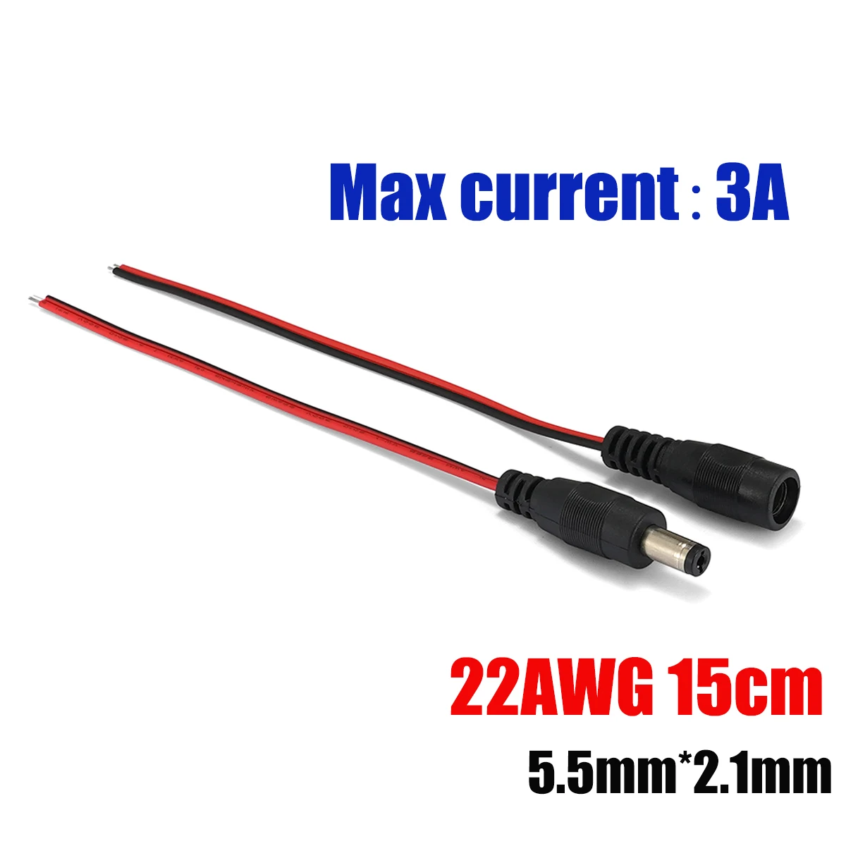 Cable de alimentación CC pelado 22 20 18 AWG macho hembra 12V adaptador conector Pigtail de repuesto para altavoz tira LED cámara CCTV