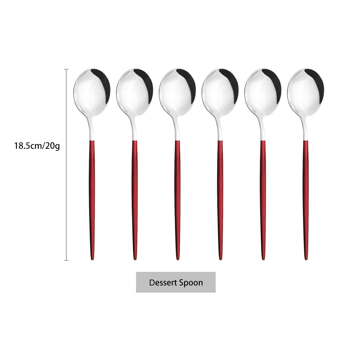 6Pcs/Set Stainless Steel Dinnerware Colorful Dessert Spoon Cutlery Set Dinner Spoon Coffee Spoons Tableware Kitchen Silverware: Red Silver