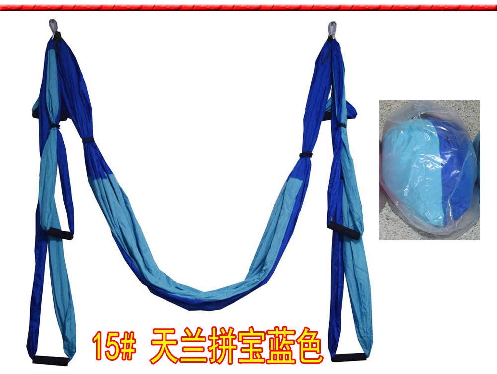 Color matchingAnti-gravity Aerial Yoga Hammock Full Set Flying Swing Trapeze Yoga Inversion Exercises Device Home GYM Hanging: skyblue-deepblue