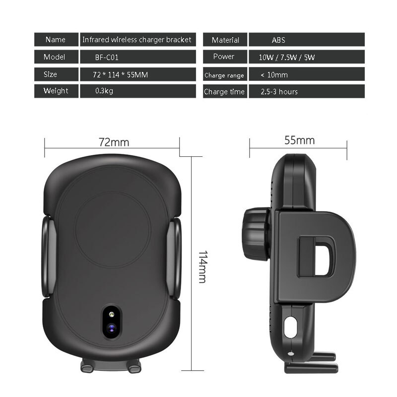 Infrarood draadloze autolader beugel voor iphonex xs xr samsung draaibaar automatische inductie snelle autolader houder voor huawei