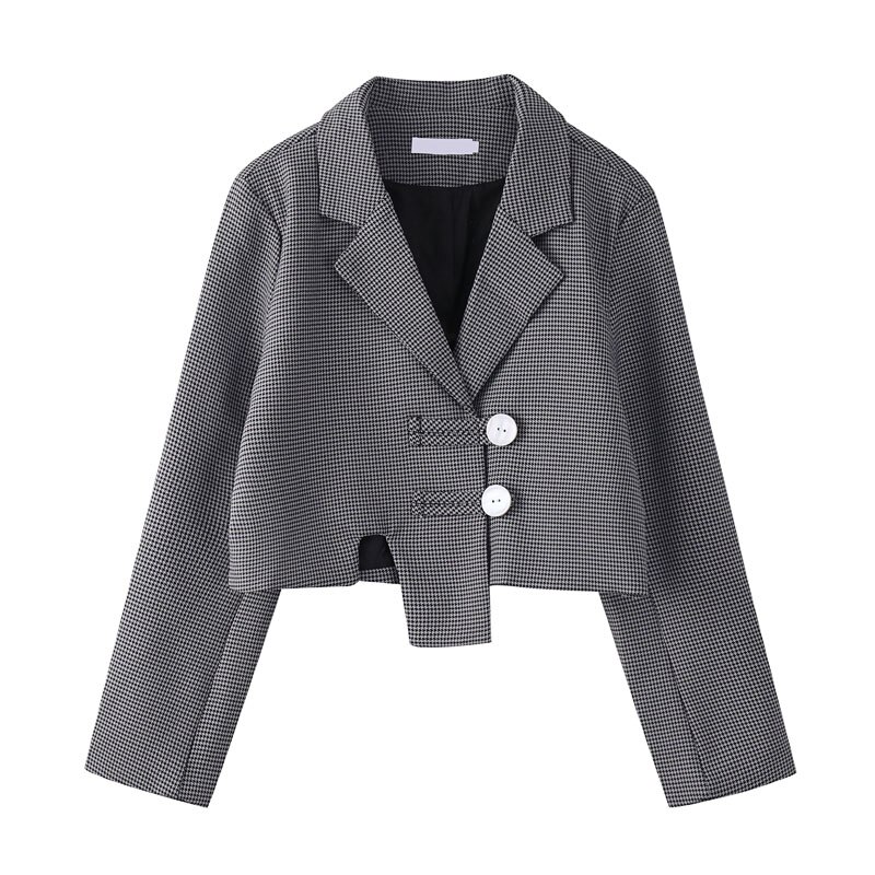 Blazer y falda a cuadros para mujer, conjunto de dos piezas Vintage, , para oficina, chaqueta con botonadura única, traje de falda media larga