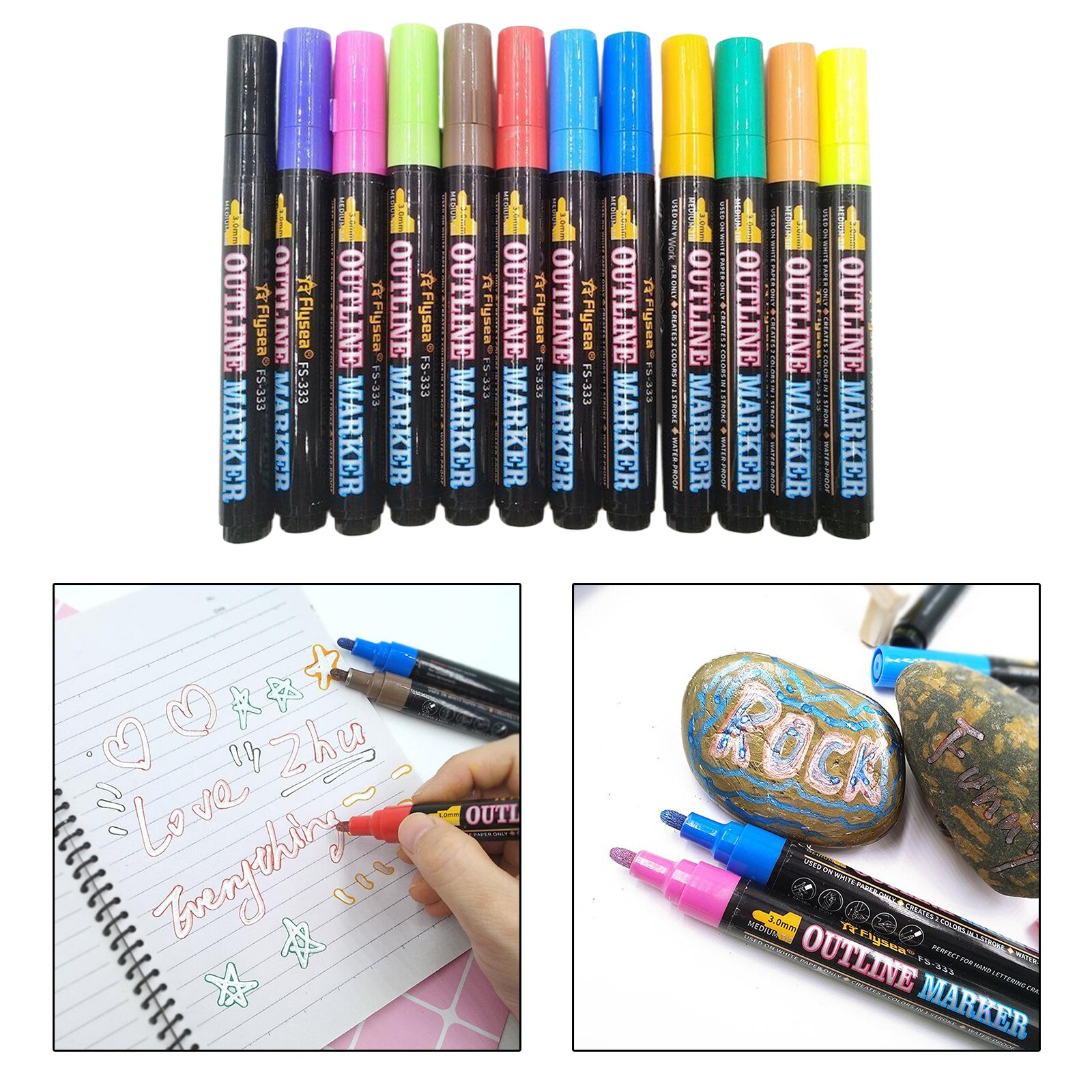 12pcs Acrylic Paint Pens Sets Fine Art Marker Metal Glass Rock Waterproof