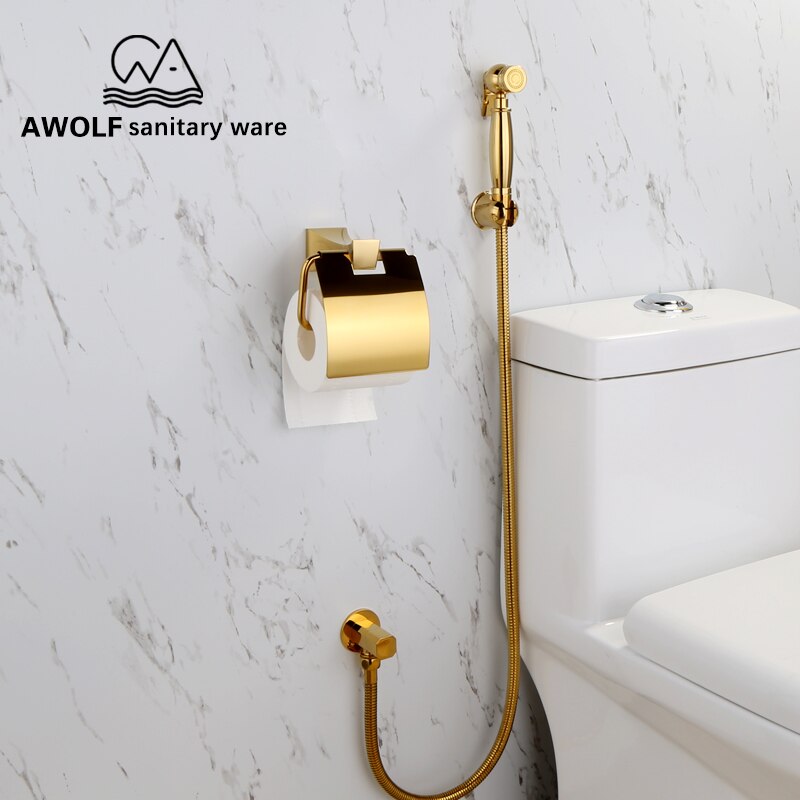 Toilet Paper Roll Holder Wall Mounted For WC Brass Gold Paper Holder Hook Copper Towel Rack Modern Bathroom Accessories AZ5101