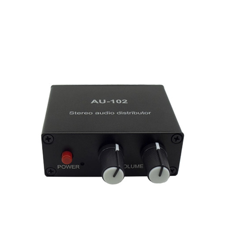 AU-102 1 Input 2 Output Stereo Music Audio Signal Pre-amplifier Amp Headphone Amplifier Board Gain 3.5MM Volume Control Tone
