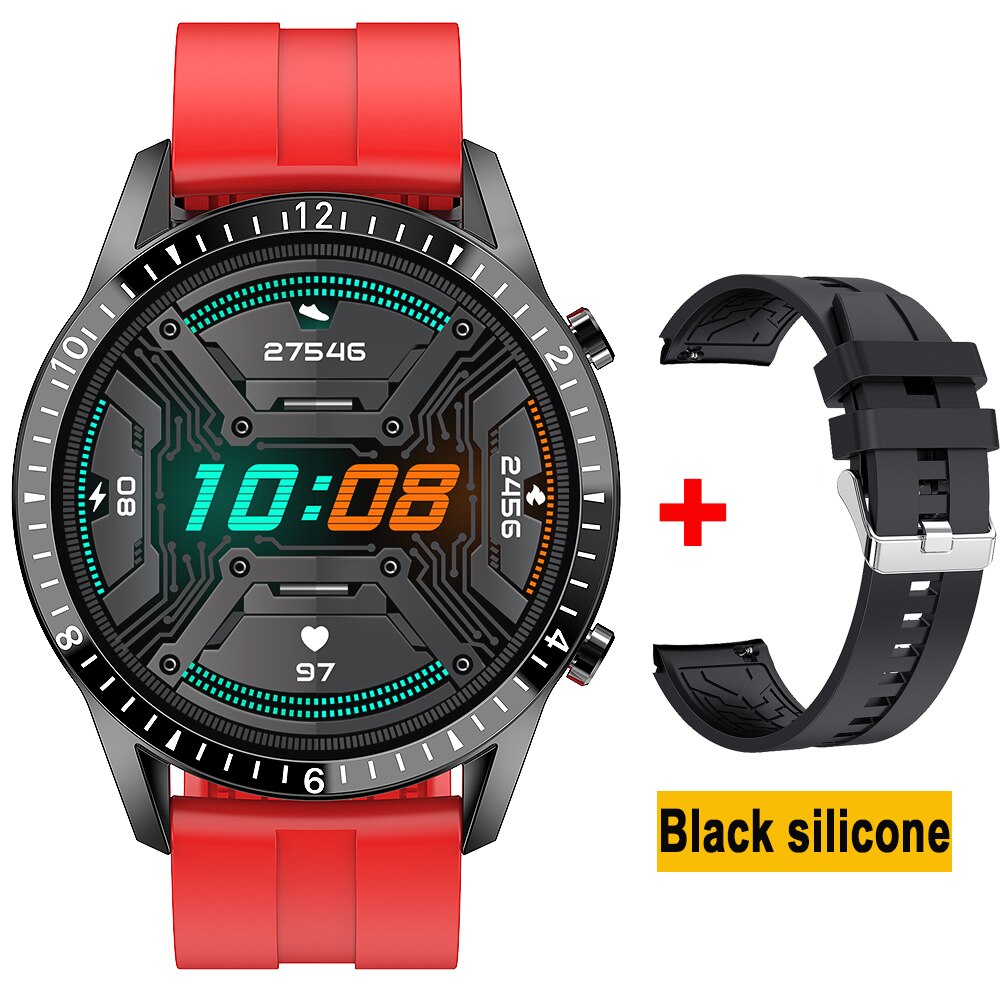 Laufen Geschwindigkeit Bluetooth Anruf Smart Uhr Männer Fitness Tracker Heart Rate Monitor Neue smartwatch herren uhren Luxus Stahl band: Red  with a strap