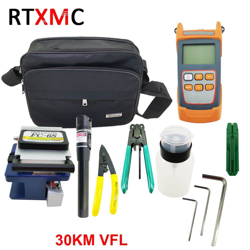 19Pieces /Set FTTH Fiber Optic Tool Kit With Cleaver -70~+10dBm Optical Power Meter Visual Fault Locator 10mw FC-6S