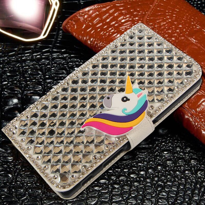 Funda de cuero con tapa para OPPO Reno 4F/Reno4 SE/4 Lite Reno, cristal de lujo brillante 3D, lazo de diamantes de imitación, unicornio de diamantes: For Reno4 SE / A6