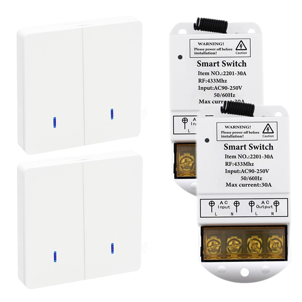 Rubrum 433MHz AC 110V 220V 30A 1CH Wireless Remote Control Switch RF Relay Receiver Push Button Wall Panel Switch For Pump Light: 2 WP and 2 Receiver