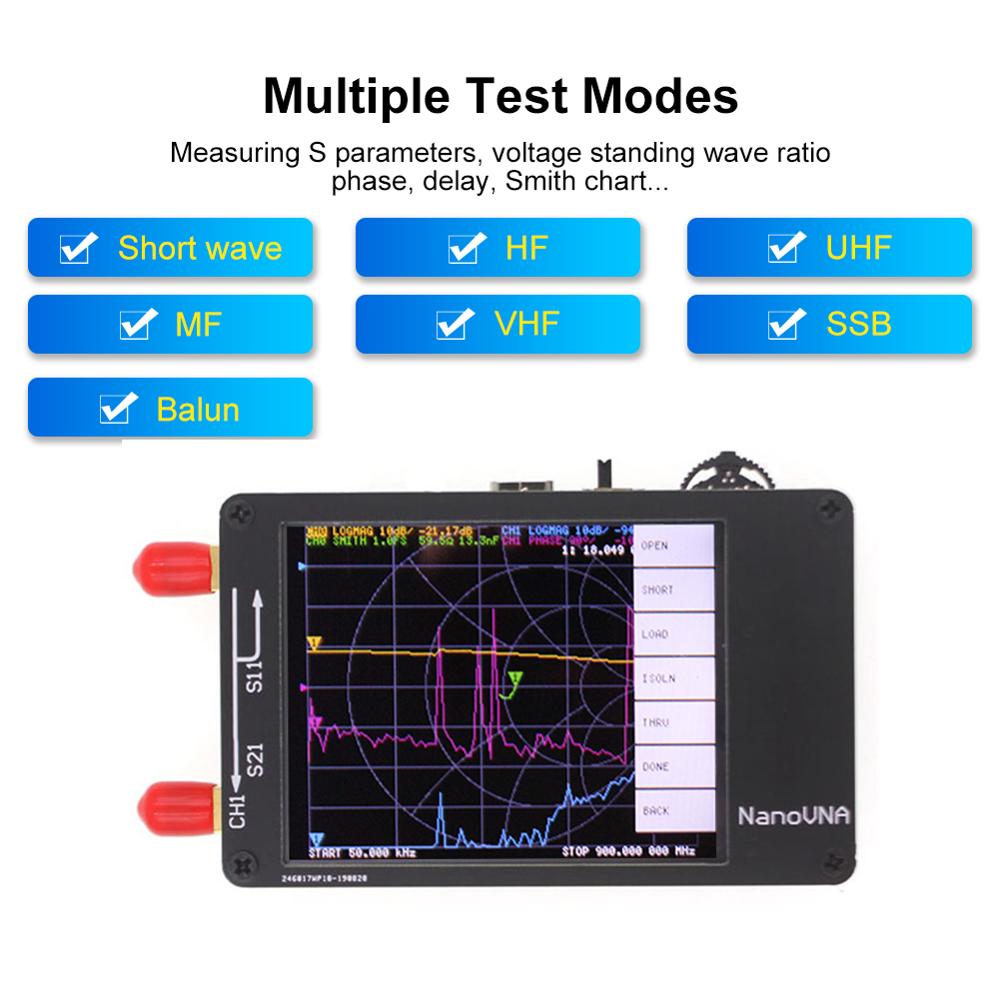 NanoVNA 50KHz-900MHz Vector Network Analyzer Digital Touching Screen Shortwave MF HF VHF UHF Antenna Analyzer Standing Wave