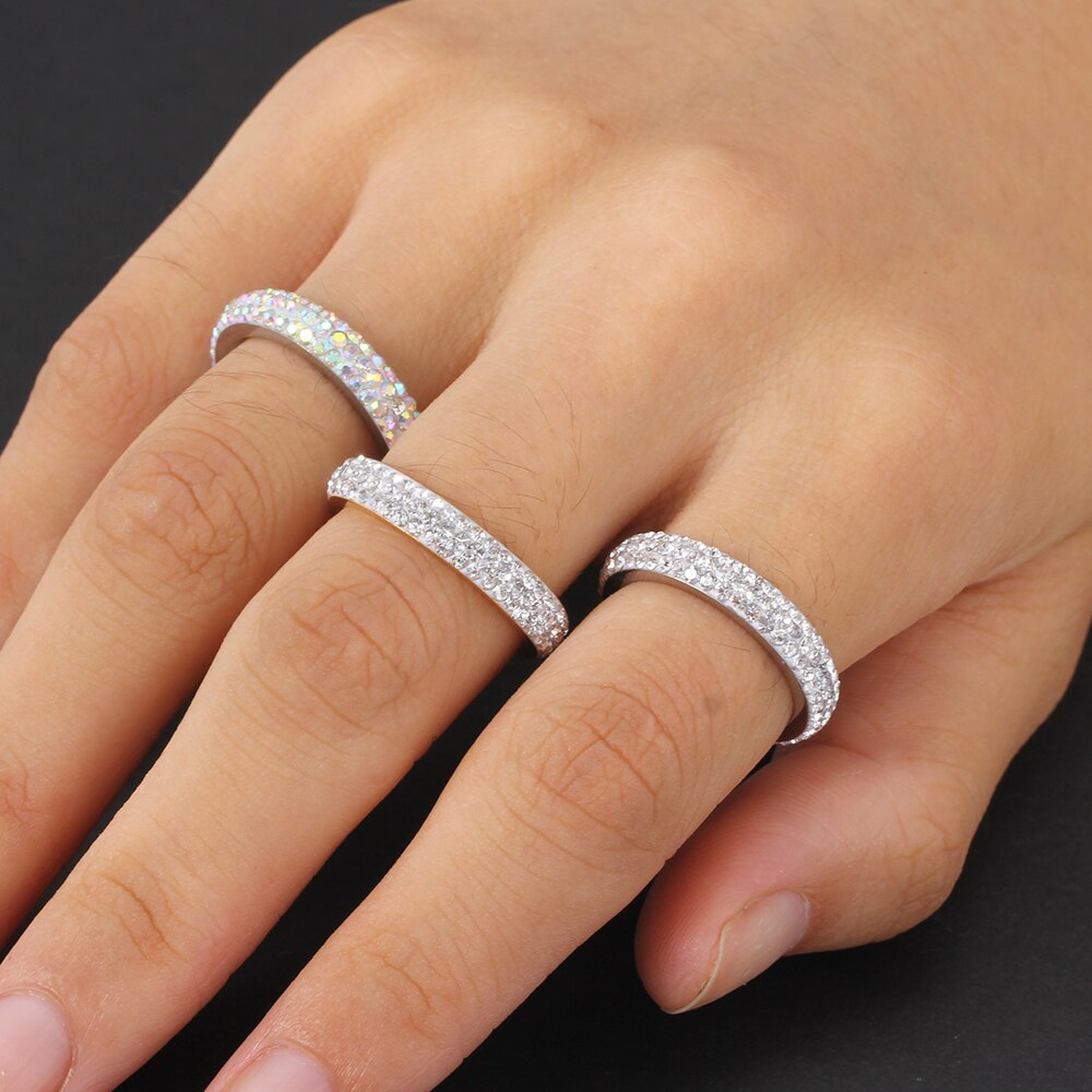 NIBA Stainless Steeing Women Wedding Ring For Women AB Colored Ring Pave Clear Zircon Party Jewelry Accessories