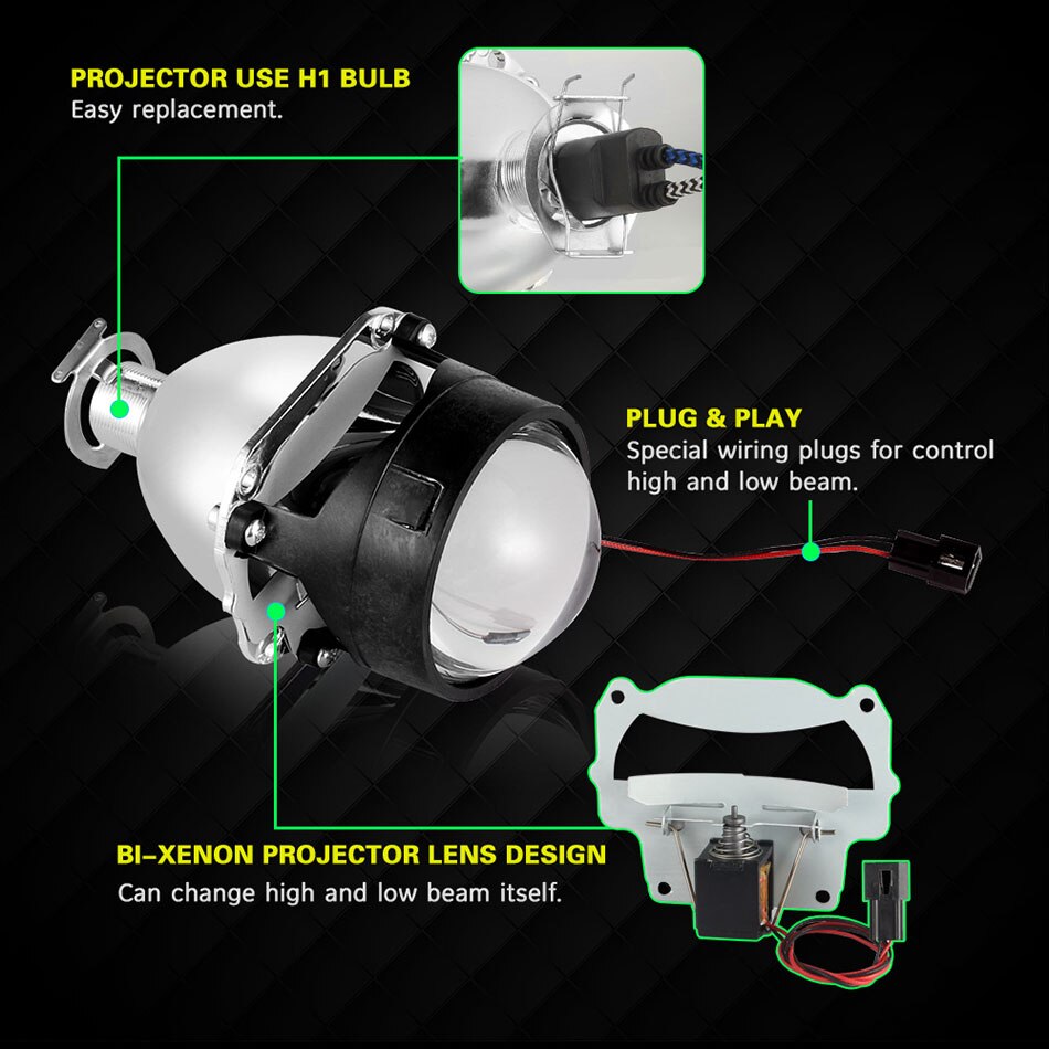 Aileo 2x 2.5 tommer led angel eyes bi-xenon projektor linse kørelys drl  h4 h7 h11 bil retrofit styling brug  h1 lys universal