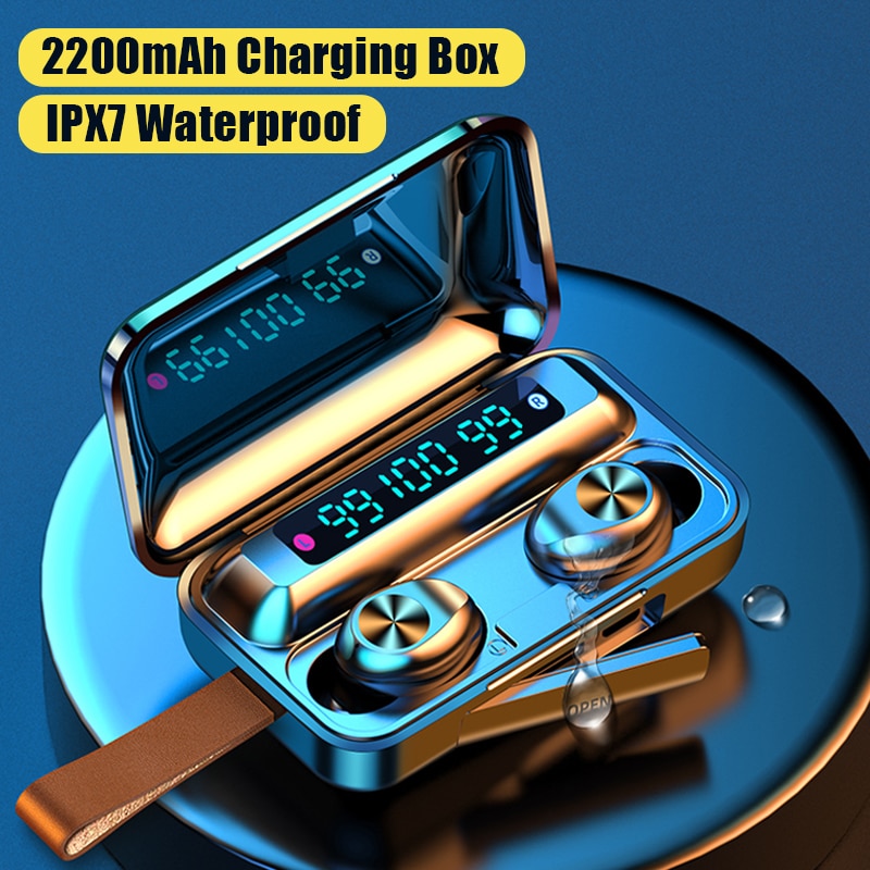 5.0 draadloze tws bluetooth oordopjes koptelefoon met microfoon 9d hifi oordopjes waterdichte sportheadsets 2200 mah oplaadbox