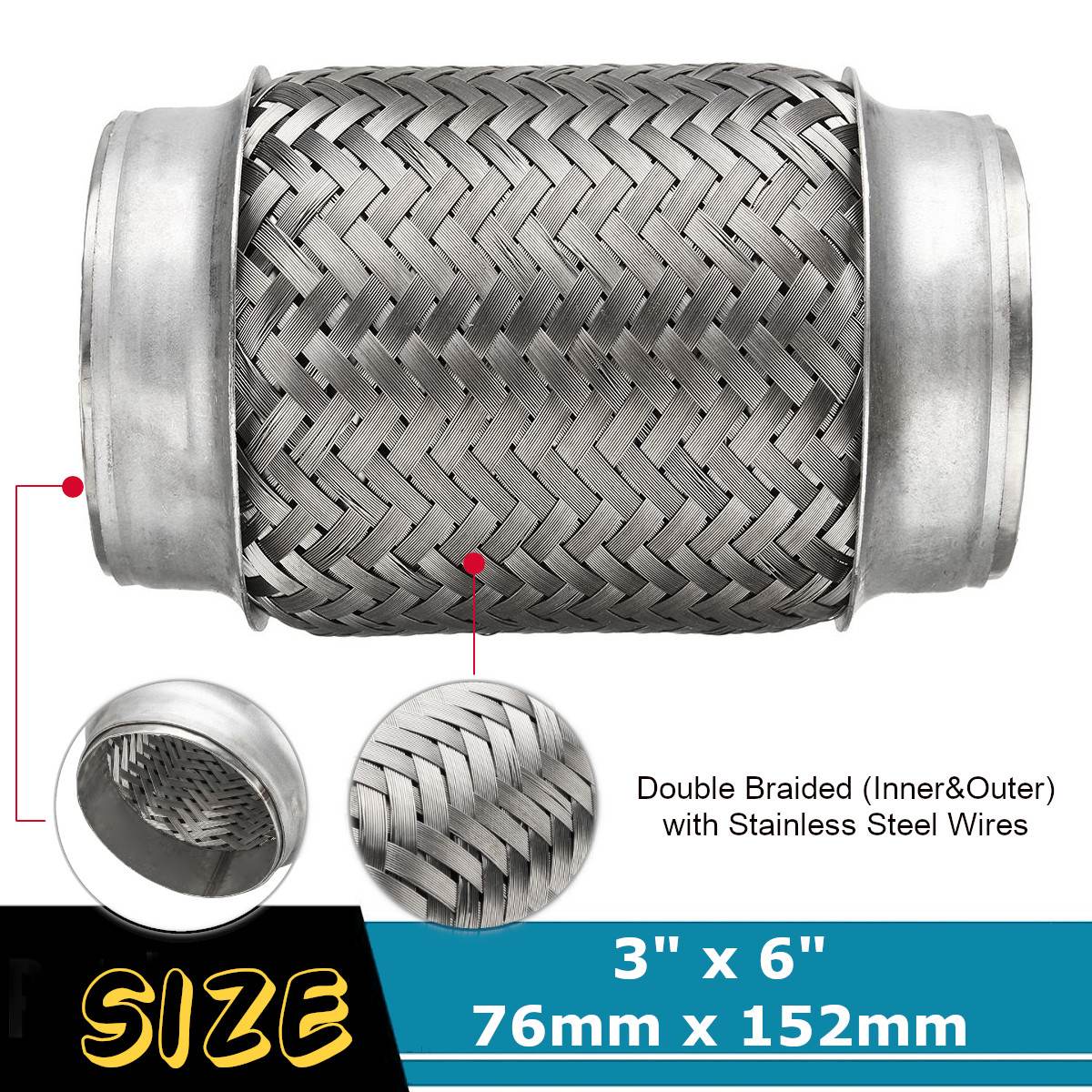 76mm*152mm Exhaust Flex Pipe Weld On Stainless Tail Flexi Tube Double Braid 3"x6" Car Accessories