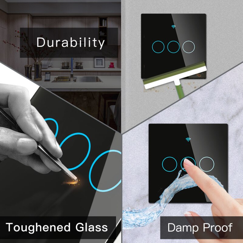 Tuya ZigBee Smart Light Switch Touch Switch With/Without Neutral Wire Two Wiring Methods AC100-240V Work With Alexa Google Home