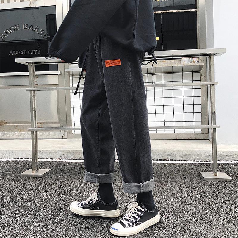 Menn jeans solid denim pluss størrelse 3xl løs koreansk stil retro fritid chic studenter herrebukser enkel all-match vår: 160 svarte / M