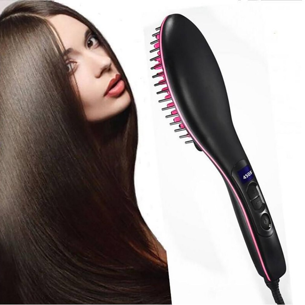 Portable Electric Digtal Fast Hair Straightener Comb Brush Led Temperature Flatiron Straightener Head Massage Anti-Scaled