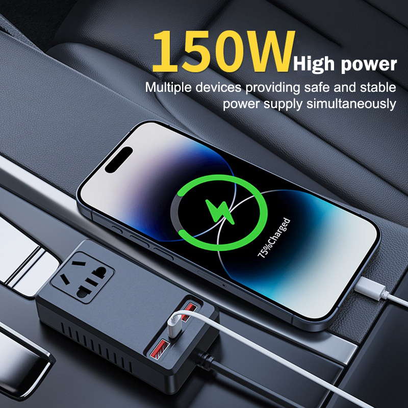 Universal 150W Car Inverter DC 12V/24V To 110V/220V Auto Power Converter Adapter USB Type C Chargers Car Inverter For IPhone