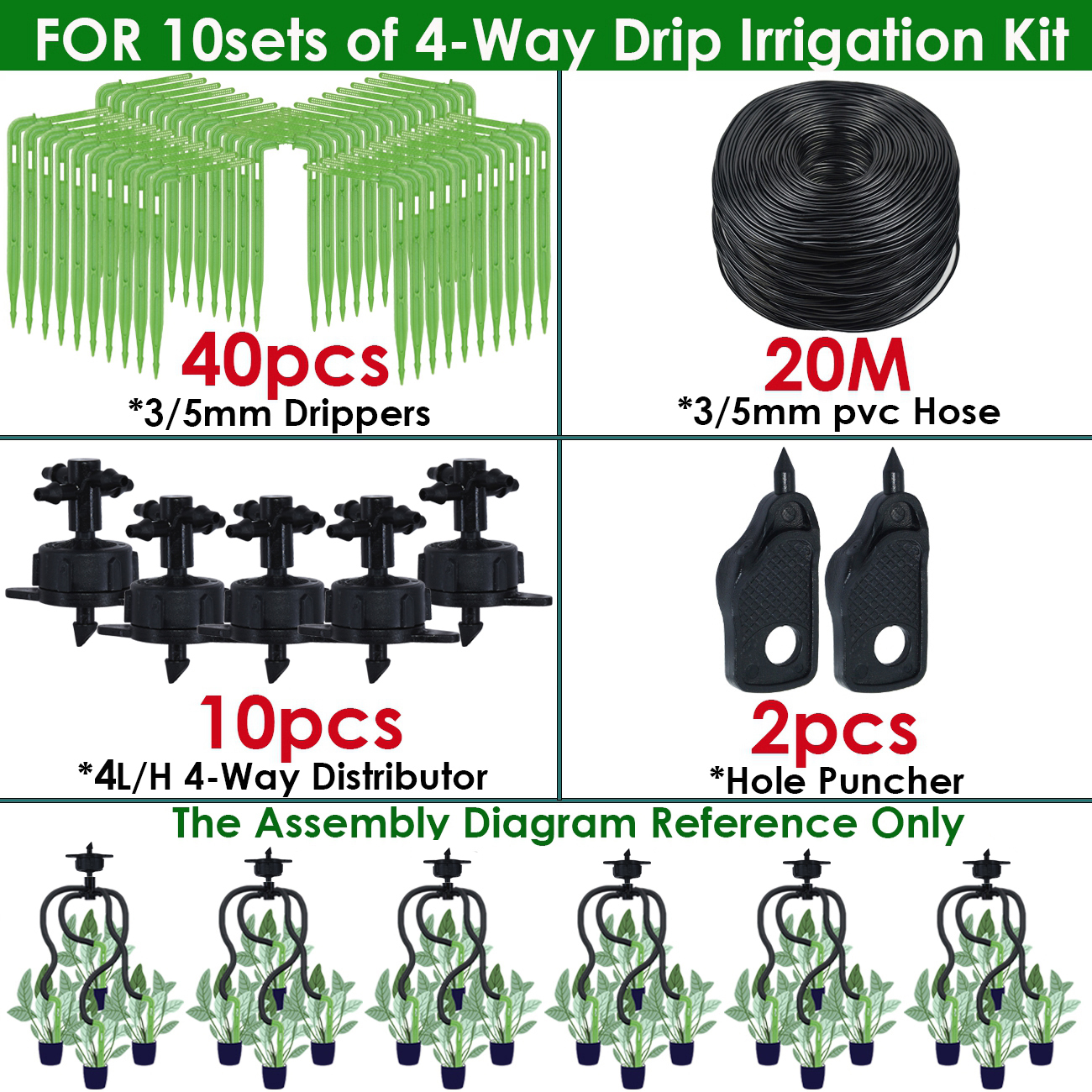 Sprycle Greenhouse 2L/H 4-Way Drip Irrigation 2-Way 3/5mm Garden Automatic Watering System Dripper Kit DIY for Pot Plant Bonsai