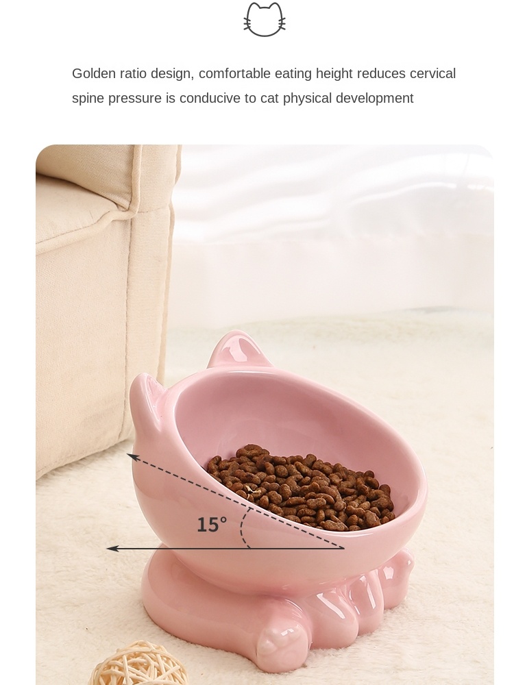 Cat Bowl Integrated Ceramic Diagonal High Feet Cute Protection Cervical Spine Dog Bowl Drinking Cat Bowl Against Black Chin