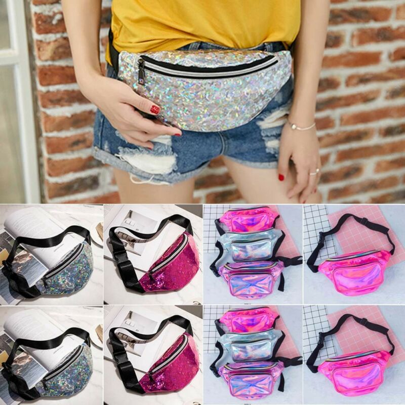 Pailletten Glitter Taille Fanny-Pack Gürtel Bum Tasche Beutel Hüfte Geldbörse Messenger Handtasche PU Frauen Crossbody Münze Taille Pack