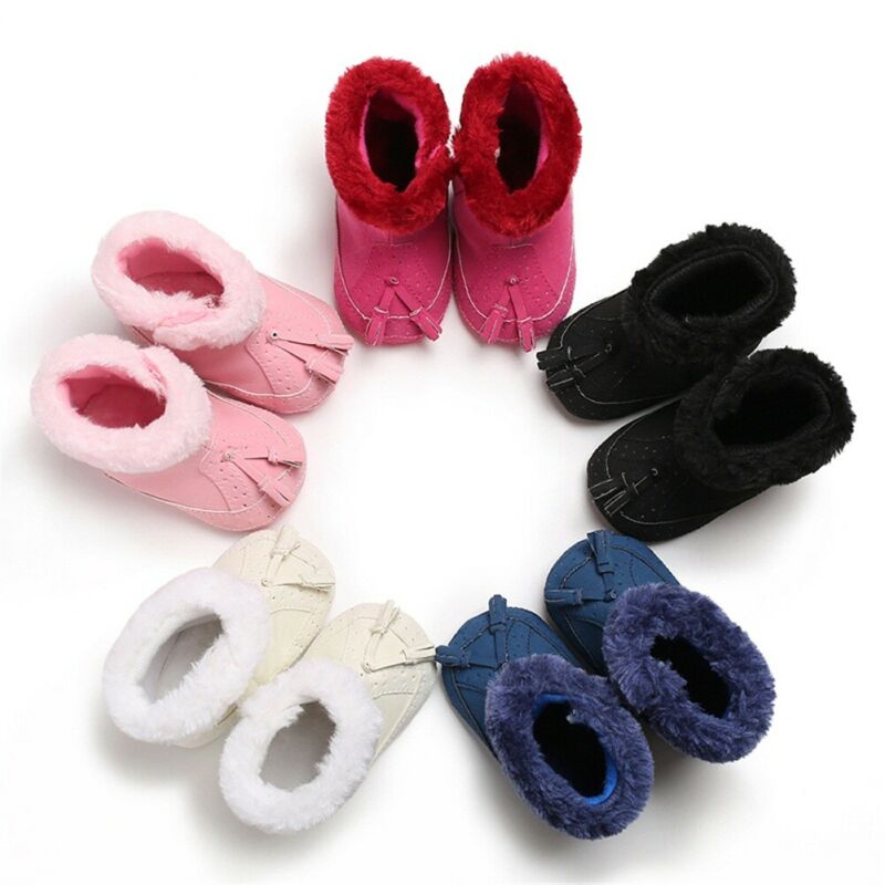 Enfant en bas âge bébé fille chaussures chaudes berceau souple semelle souple chaussures en cuir glands bottes -né enfant bébé hiver bottes de neige