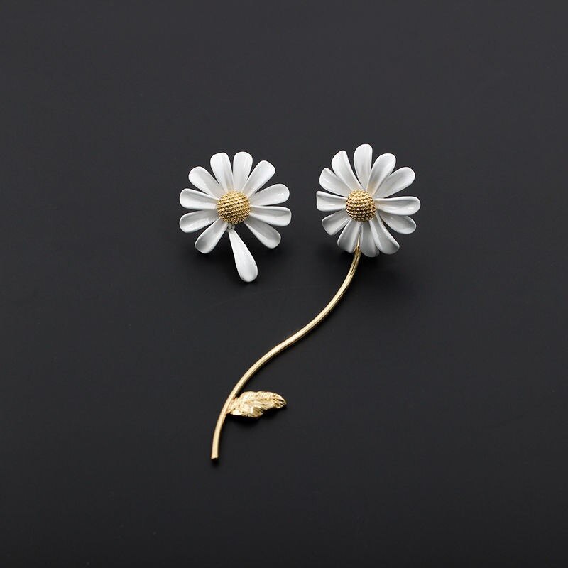 Huanzhi Vintage Chrysant Bloem Zilver Kleur Metal Plant Daisy Broche Jas Accessoires Voor Vrouwen Man Sieraden: 6 EARRING