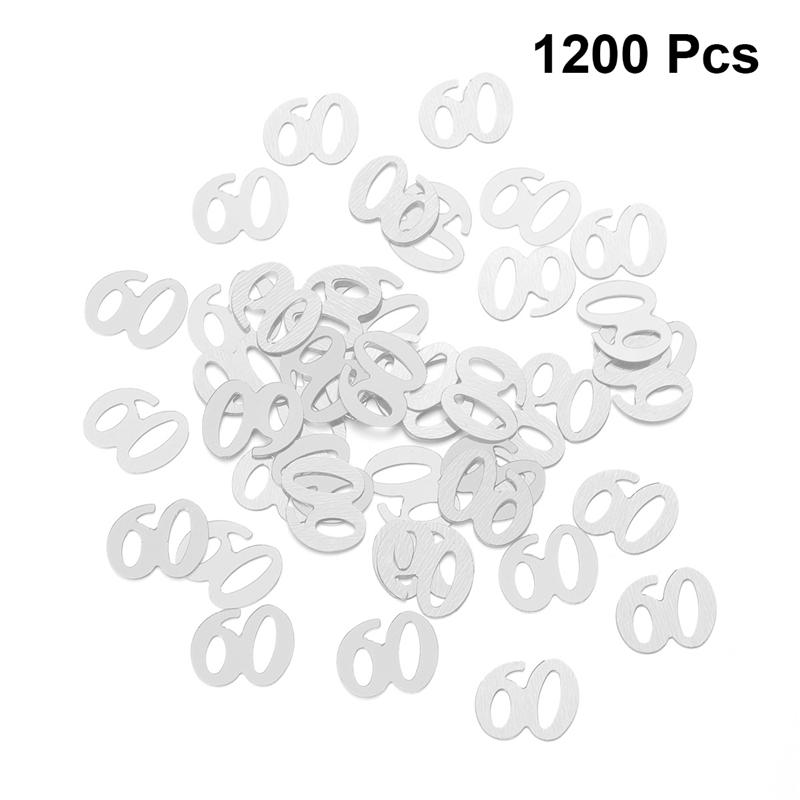 1200 st nummer 60 paljetter konfetti festtillbehör bordskonfetti dekoration för bröllopsfest födelsedagsdag (silver)