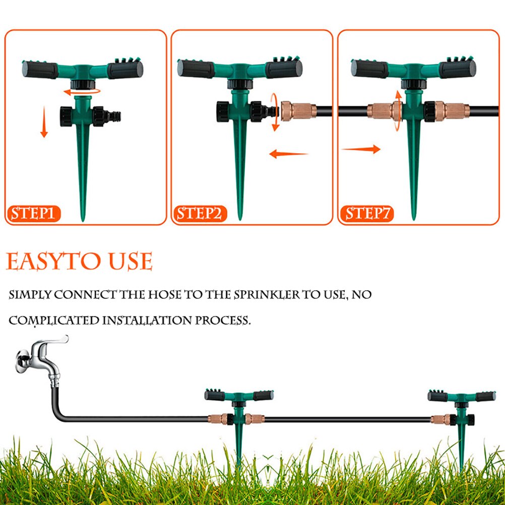360 Degree Automatic Rotating Lawn Sprinklers With support Water Sprinkler 3 Arms Nozzles garden Irrigation Device tool