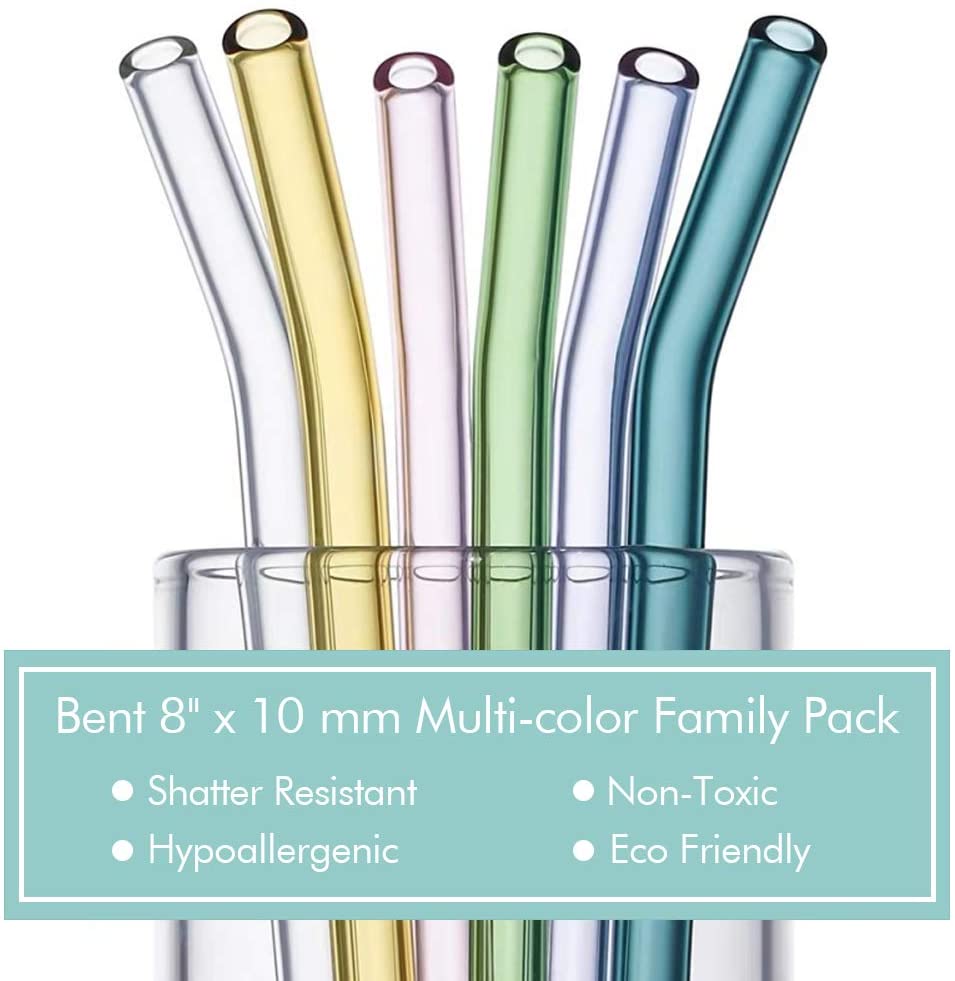 Lote de Pajitas Ecológicas Reutilizables, Pajas 8,5&quot; x 8mm para Beber de Vidrio Multicolor, para Bebidas Saludables, Cócteles, Granizados, Batidos
