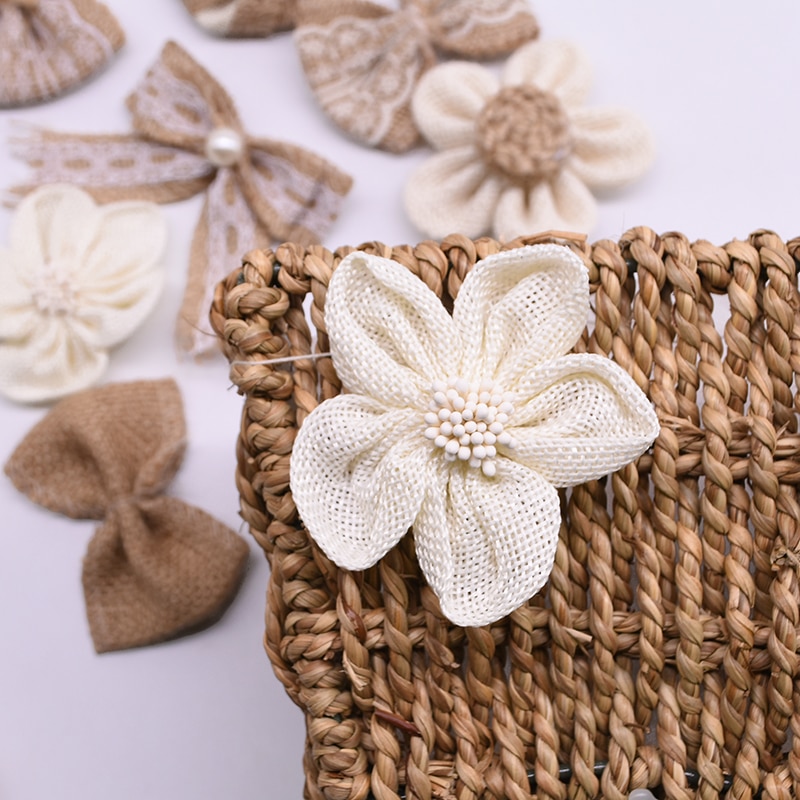 Têtes de roses artificielles en Jute, 5 pièces, fausses fleurs, Burlap, pour un mariage, un anniversaire, un mariage, un accessoire artisanal bricolage-même