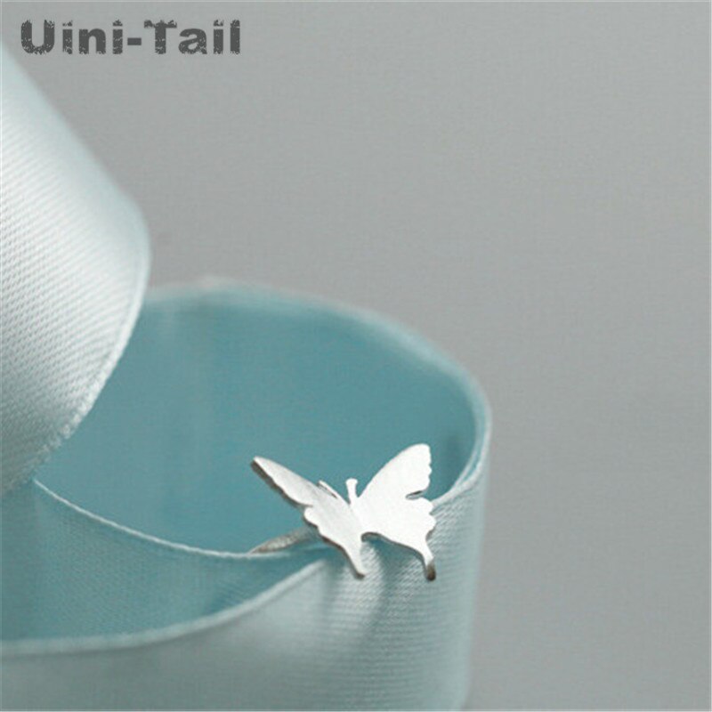 Uini-tail-anillo mariposa abertura de plata de primera ley para mujer, sortija, plata esterlina 925, cepillado, clásico,