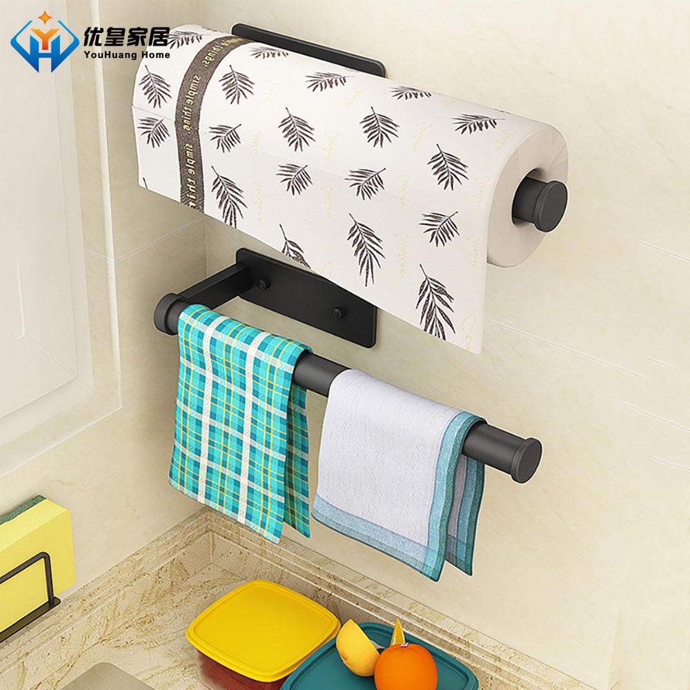 Punch-Free Black Kitchen Accessories Organizer Cling Film Rack Aluminum Napkin Hanger Bathroom Space Tissue Holder