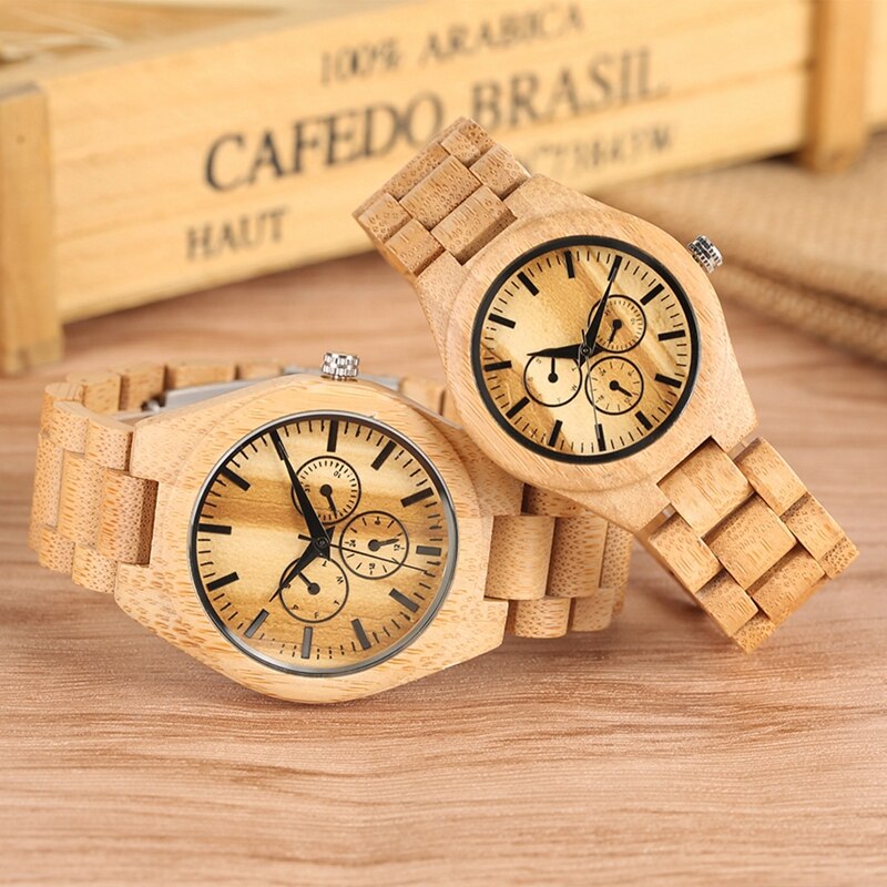 Montre en bois Ultra-léger Couple montres hommes horloge mâle plein bambou bois Bracelet Quartz Souvenir pour homme femmes luxe reloj