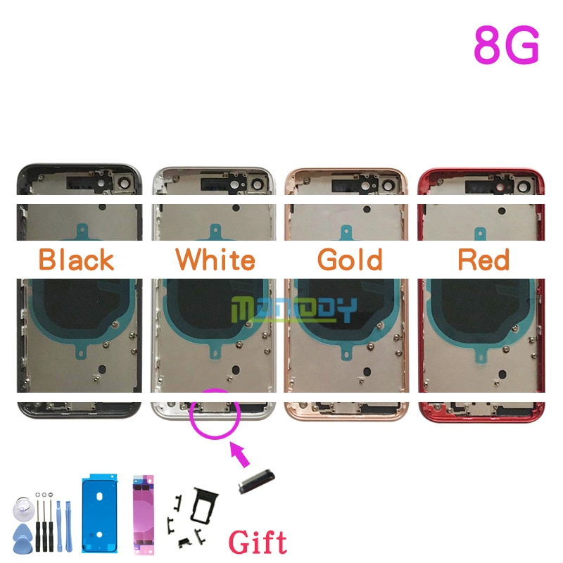 Qualidade AAA Para iphone 8 8 Plus Plus 8G Chassis Quadro Habitação Porta Da Bateria Tampa Traseira com Tampa Traseira ferramenta de vidro + etiqueta Da Bateria