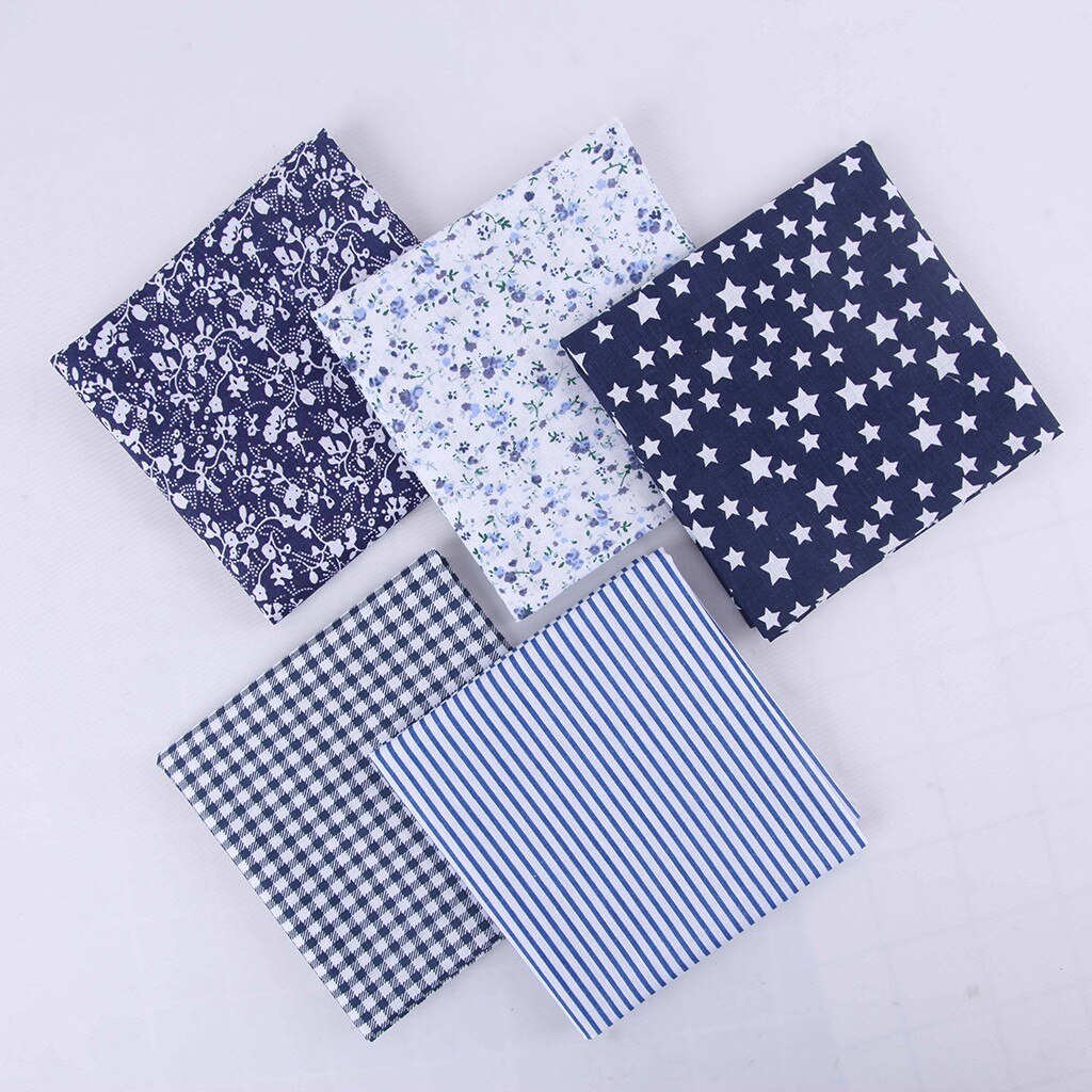 5pcs DIY Hand Stitched Children's Cotton Printed Small Floral Pink Handkerchief Kids Baby Cartoon Towel Muslin Towel Handkerchie: blue A