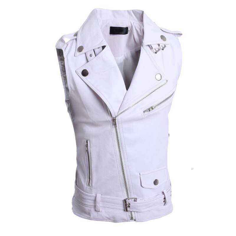 Summer Mens Casual Vest PU Leather Lapel Collar Male Zipper Vest Slim Fit Sleeveless Chalecos Para Hombre