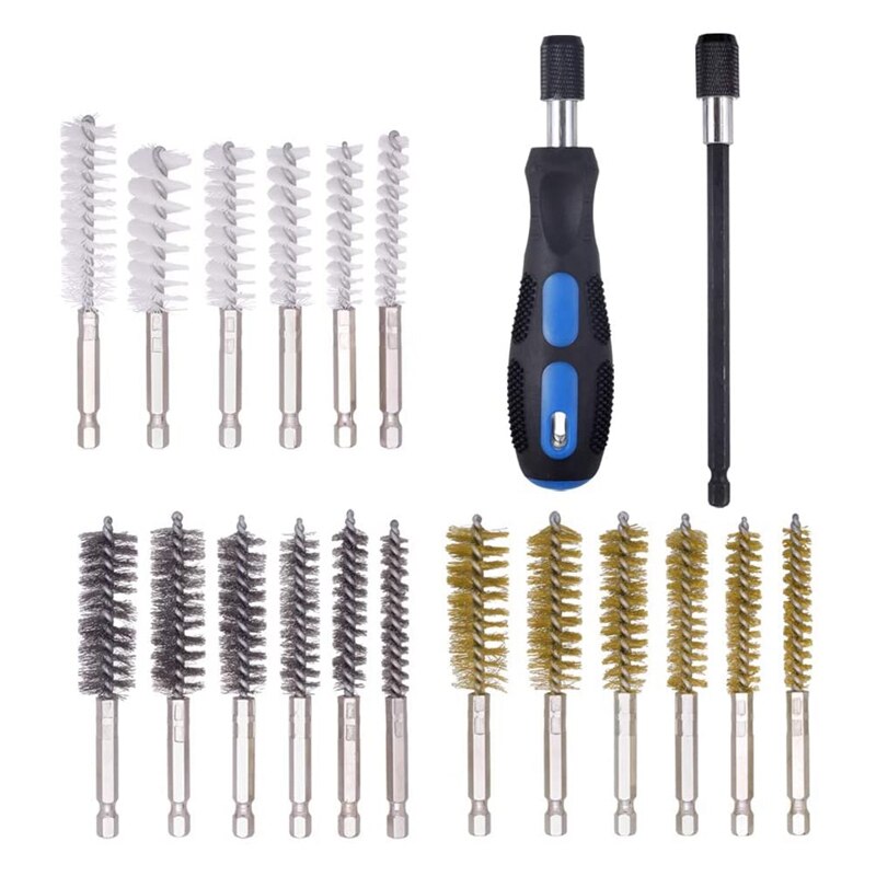 20 Pack Wire Brush Set Voor Boormachine Impact Driver, Roestvrij Staal, Messing, nylon Borstel Met Handvat: Default Title