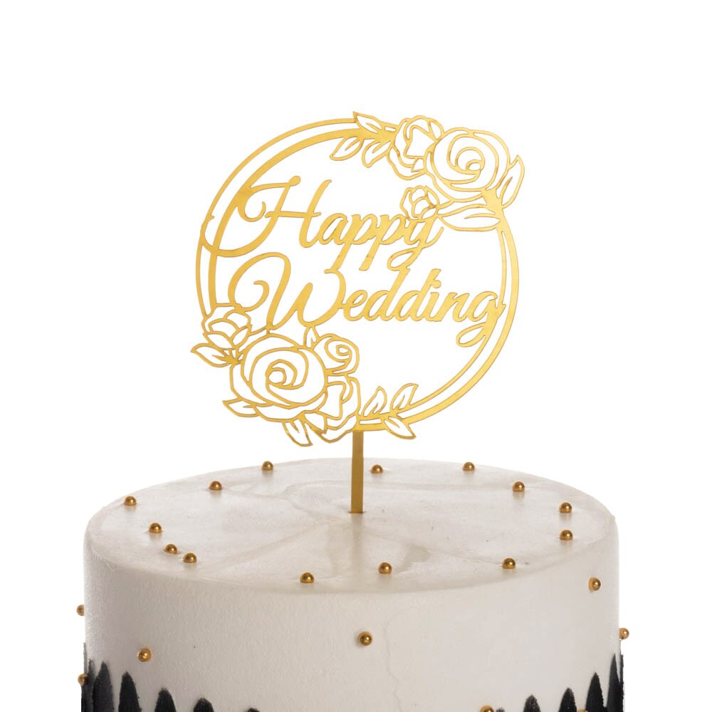 】acrylic Wedding Cake Topper Mr &amp; Mrs Happy Wedding Cake Decoratie Rose Serie: Happy Wedding PT