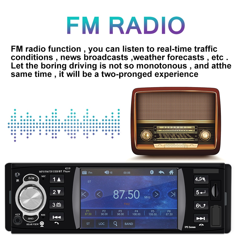 1 Din 4.1 Inch Car Radio Auto Parts TF USB Fast Charging Bluetooth 4.2