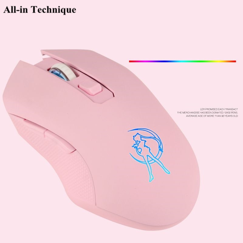 Oplaadbare Roze Meisje Stille Led Optische Game Muizen 1600Dpi 2.4G Usb Draadloze Muis Voor Pc Laptop Desktop Computer