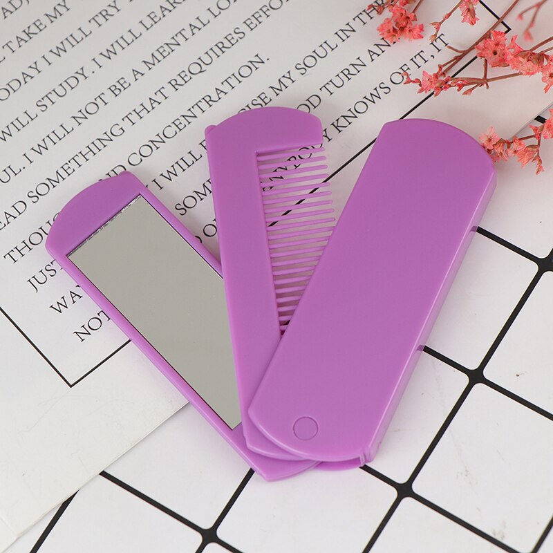Folding Hair Brush Travel Hair Comb Portable Fold Hair Brush Mirror Compact Pocket Size Purse Travel Comb: Purple