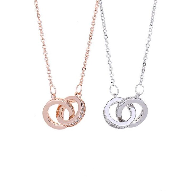 COLLARES DE CIRCONIA y colgantes minimalistas para mujer, de doble círculo redondo de Plata de Ley 925, de , Gargantilla, joyería para amantes