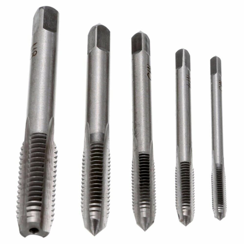 Máquina de tornillo manual HSS M3 M4 M5 M6 M8, juego de conector métrico taladro, herramientas de mecanizado, llave t 1/4, 5 uds.