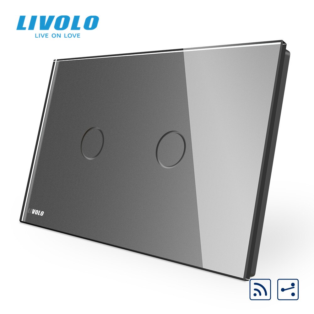 Livolo Au Ons C9 Standaard Touch Schakelaar, Grey Crystal Glass Panel,2 Manieren Touch Control Light Switch,cross Remote Wireless Control