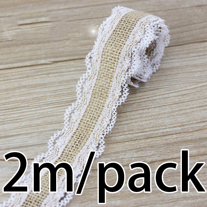 Rouleau de dentelle de lin avec bordure blanche, décoration de mariage, accessoires pour cheveux à la maison, rideaux de nappe à nœud bricolage, 38mm-58mm, 2 mètres: WHITE